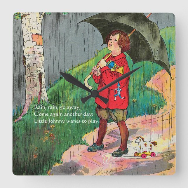Regn, regn, gå din väg - Mamma Gås ramsor Fyrkantig Klocka (Framsida)