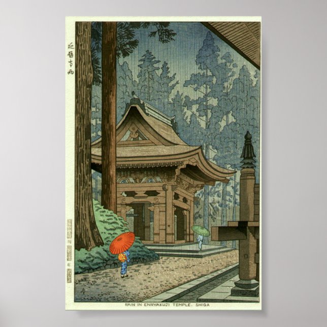 Regn vid Enryakuji-templet Shin Hanga tryck (Framsidan)