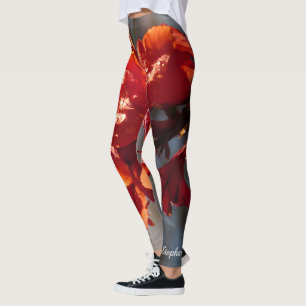 Regna på orange blommapersonlignamn leggings