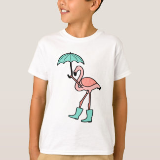 Regnar det hållande paraplyet för flamingoen och tee shirt