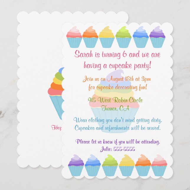 Regnbågar av muffinsinbjudan inbjudningar (Fram/baksida)