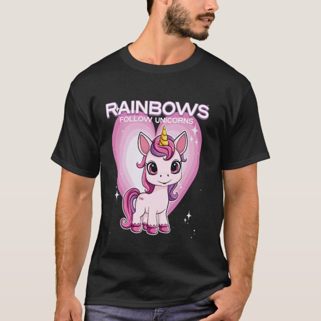 Regnbågar Följer Enhörningar Enhörning T Shirt (Framsida)