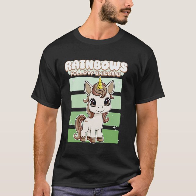 Regnbågar Följer Enhörningar Enhörning T Shirt (Framsida)