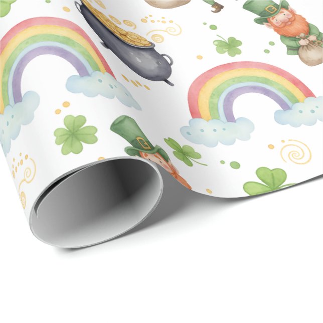 Regnbågar Shamrocks Leprechauns St Patrick's Day  Presentpapper (Rullad Hörn)