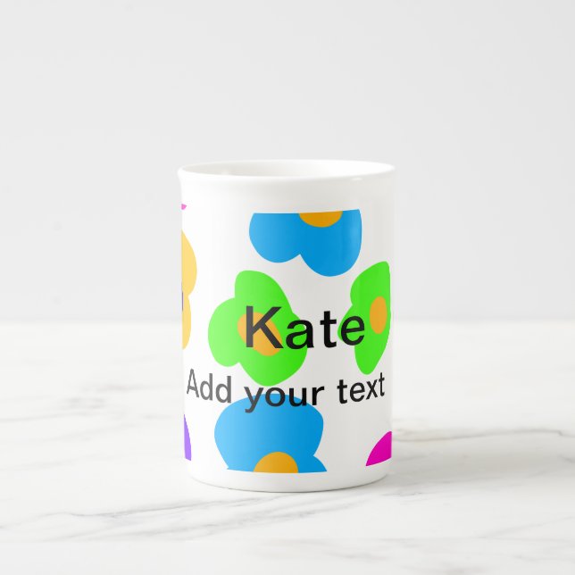 Regnbågblomman pride kärlek lägger till namn text  benporslin mugg (Framsidan)