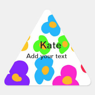 Regnbågblomman pride kärlek lägger till namn text triangelformat klistermärke