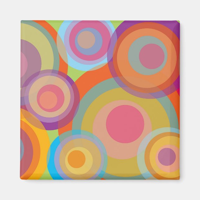 Regnbågcirklar Färgfull Retro Roligt Groovy Chic Magnet (Framsidan)