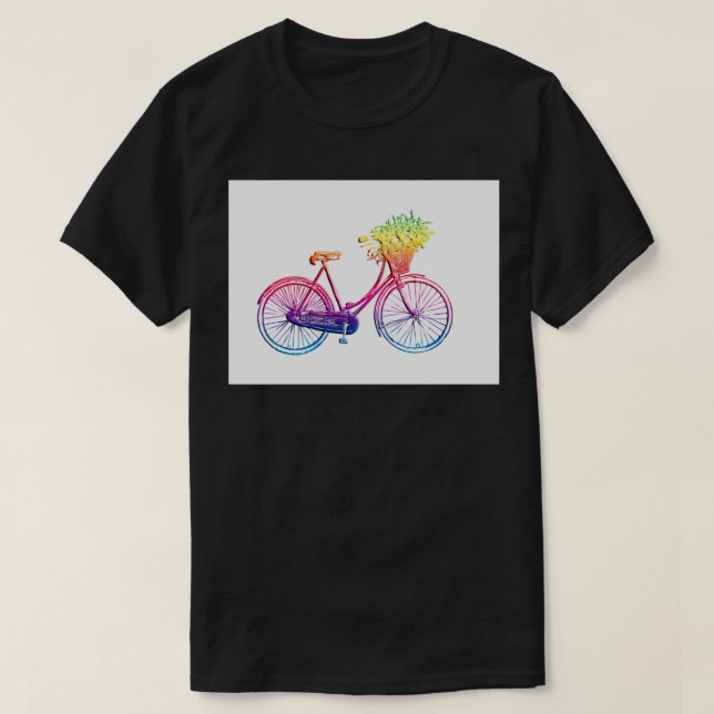 Regnbågcykel med blomma t shirt (Design framsida)