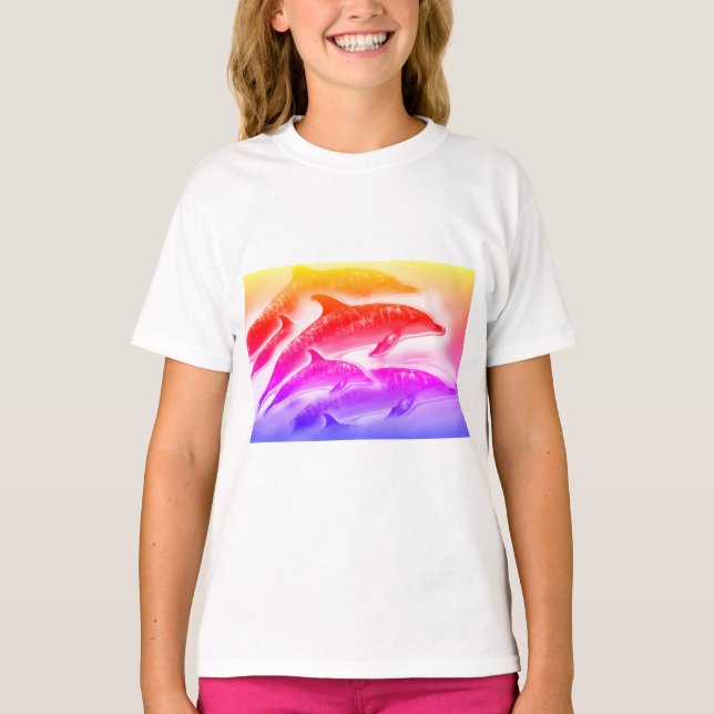 Regnbågdelfiner mode t shirt (Framsida)