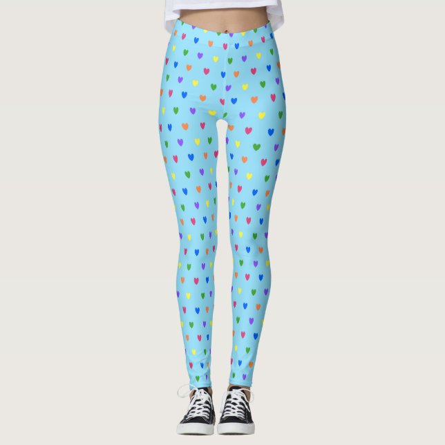 Regnbågdykarhjärtan på baby blue leggings (Framsida)