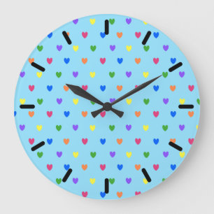 Regnbågdykarhjärtan på baby blue stor klocka