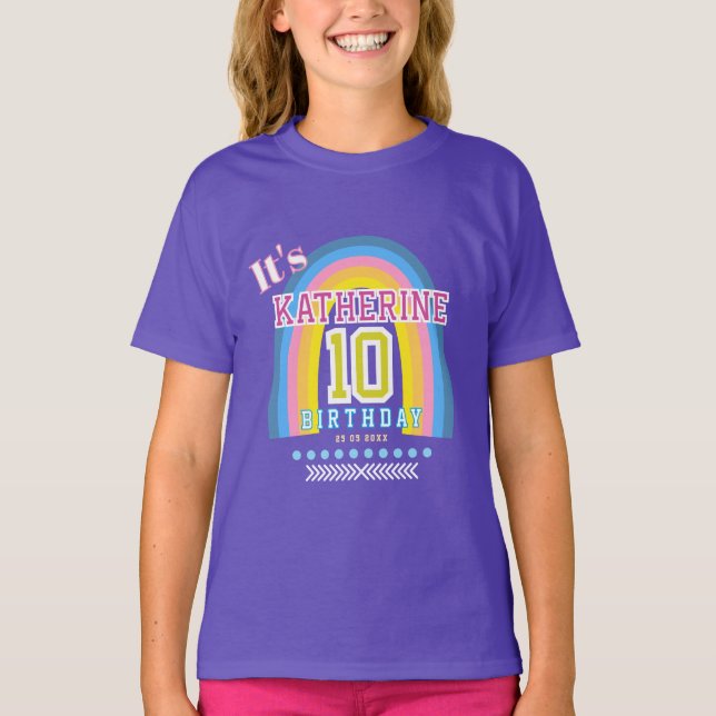 Regnbåge 10-års födelsedag Blå T Shirt (Framsida)