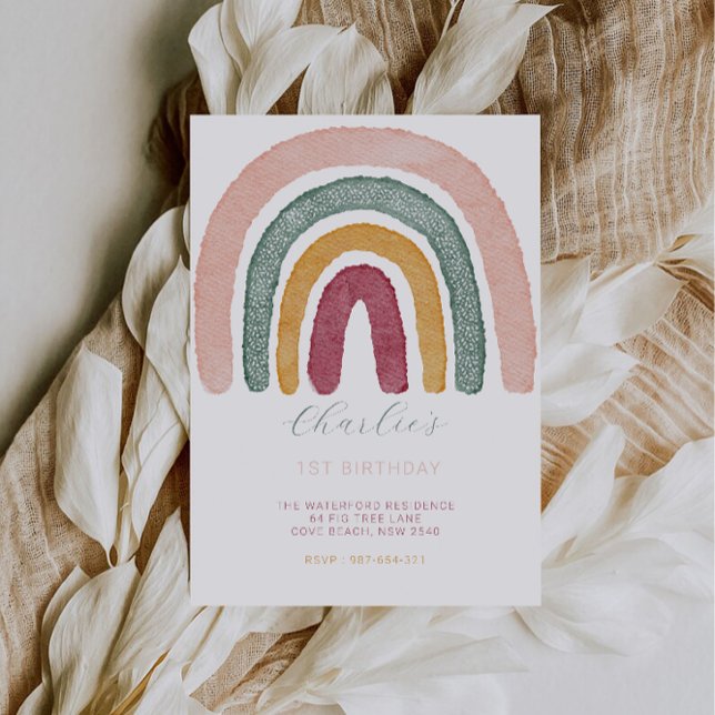 Regnbåge 1:a födelsedagen inbjudningar (Rainbow 1st Birthday, Invitation)