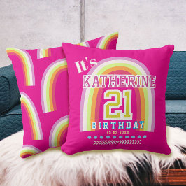 Regnbåge 21-årsdag Hot Pink Kudde