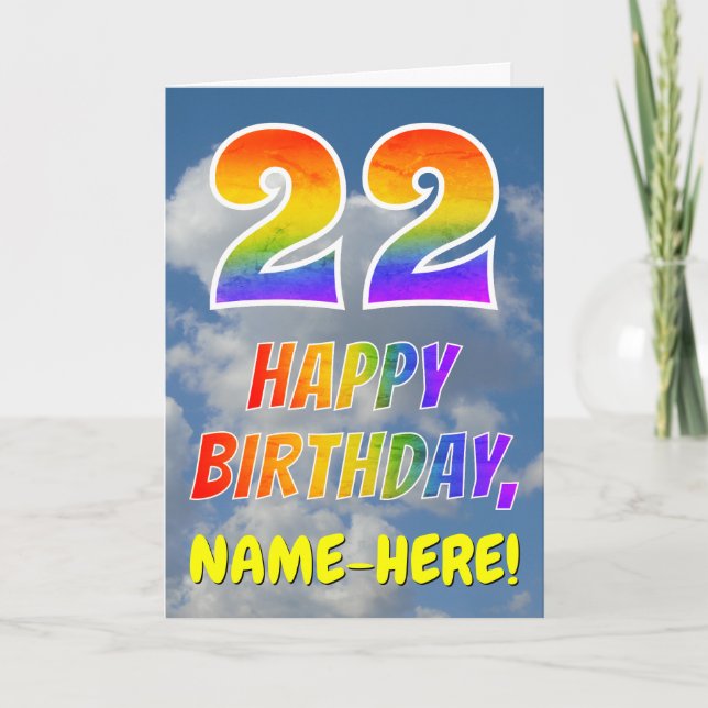 Regnbåge "22" och "GRATTIS PÅ FÖDELSEDAGEN", moln, Kort (Framsida)