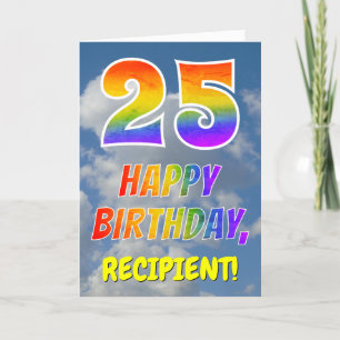 Regnbåge "25" och "GRATTIS PÅ FÖDELSEDAGEN", moln, Kort