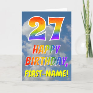 Regnbåge "27" och "GRATTIS PÅ FÖDELSEDAGEN", moln, Kort
