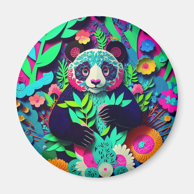 Regnbåge 3D-illusion panda falskt papperssnitt Magnet (Framsidan)
