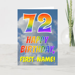 Regnbåge "72" och "GRATTIS PÅ FÖDELSEDAGEN", moln, Kort
