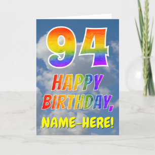 Regnbåge "94" och "GRATTIS PÅ FÖDELSEDAGEN", moln, Kort
