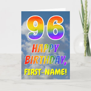 Regnbåge "96" och "GRATTIS PÅ FÖDELSEDAGEN", moln, Kort