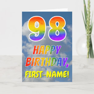 Regnbåge "98" och "GRATTIS PÅ FÖDELSEDAGEN", moln, Kort