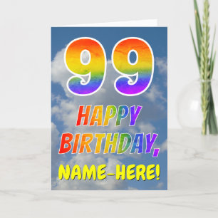 Regnbåge "99" och "GRATTIS PÅ FÖDELSEDAGEN", moln, Kort