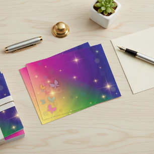 Regnbåge Abstrakt Änglaljus Fjärilar Glitter Vykort