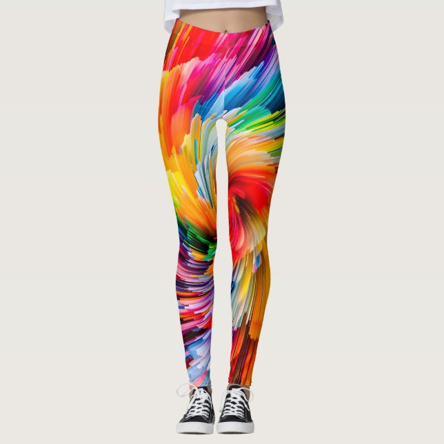 Regnbåge Abstrakt Livlig Virvel Modern Leggings (Framsida)