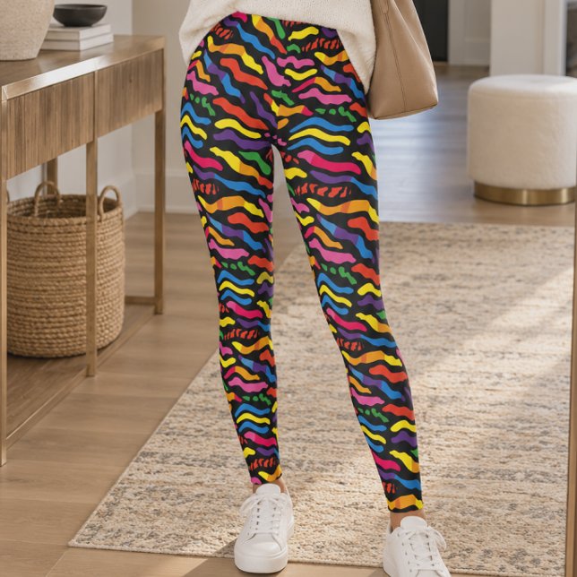 Regnbåge Abstrakt Tiger Randig Leggings (Skapare uppladdad)