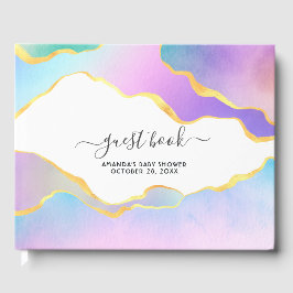 Regnbåge Agate Stone Baby Shower Guest Bok