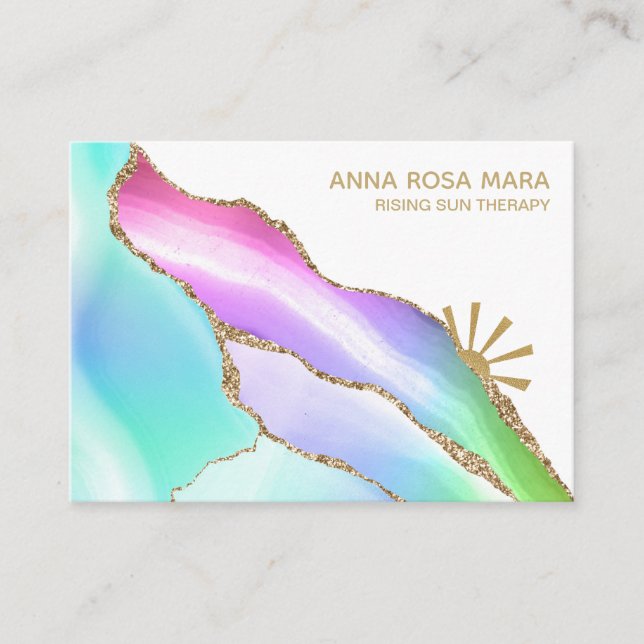 *~* Regnbåge Agate White Guld Glitter Vein Pastel Visitkort (Framsida)