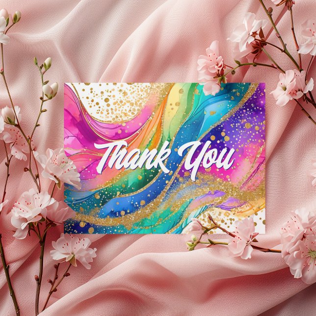 Regnbåge Alkoholbläck Födelsedags Tacksamhet Vykort (Rainbow Alcohol Ink Birthday Thank You Postcard)