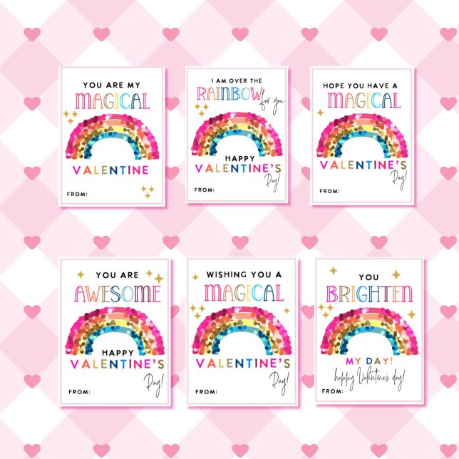 Regnbåge Alla hjärtans dag Barn Klassrumskort Brevhuvud (Rainbow valentine's day classroom cards)