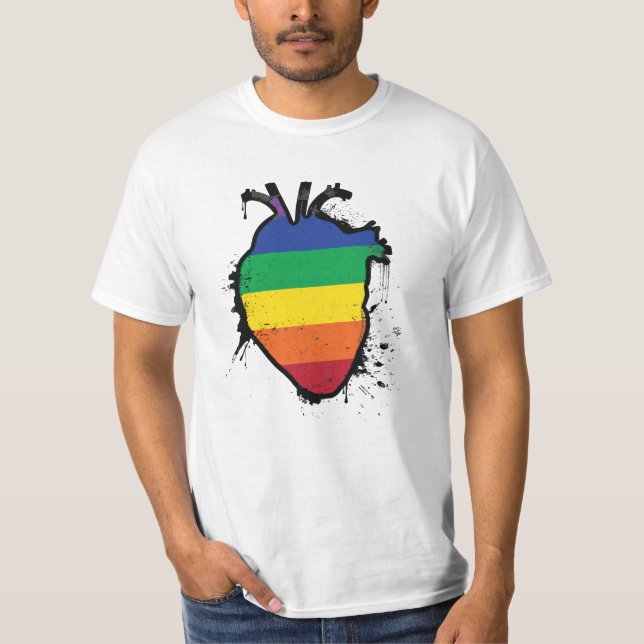 regnbåge, anatomiskt hjärta tee shirt (Framsida)