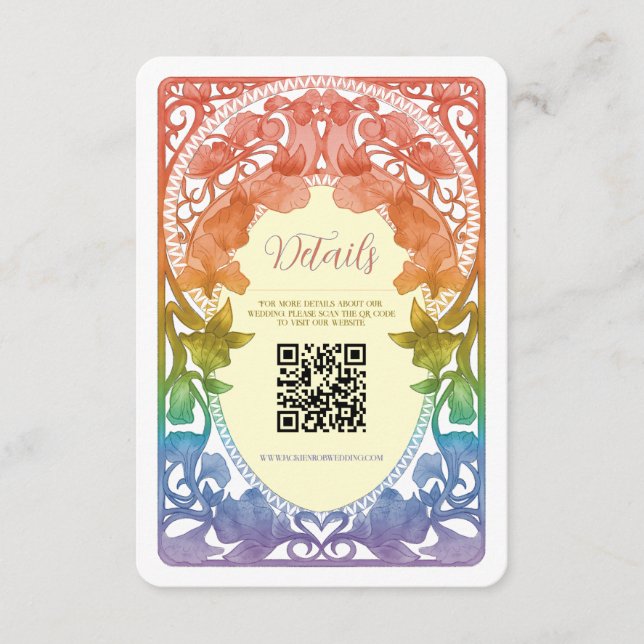 Regnbåge Art Nouveau QR-kod Bröllopsbilaga Tilläggskort (Framsida)