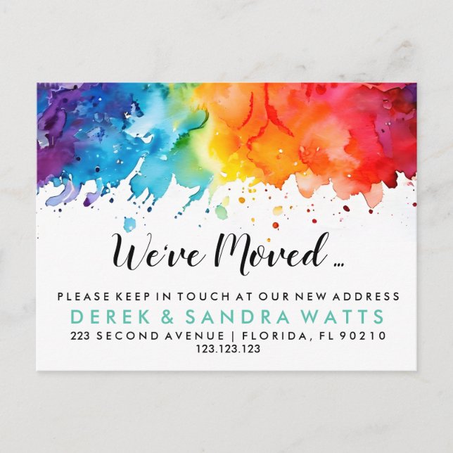 regnbåge av färg adressändring vi har flyttat meddelande vykort (Framsida)