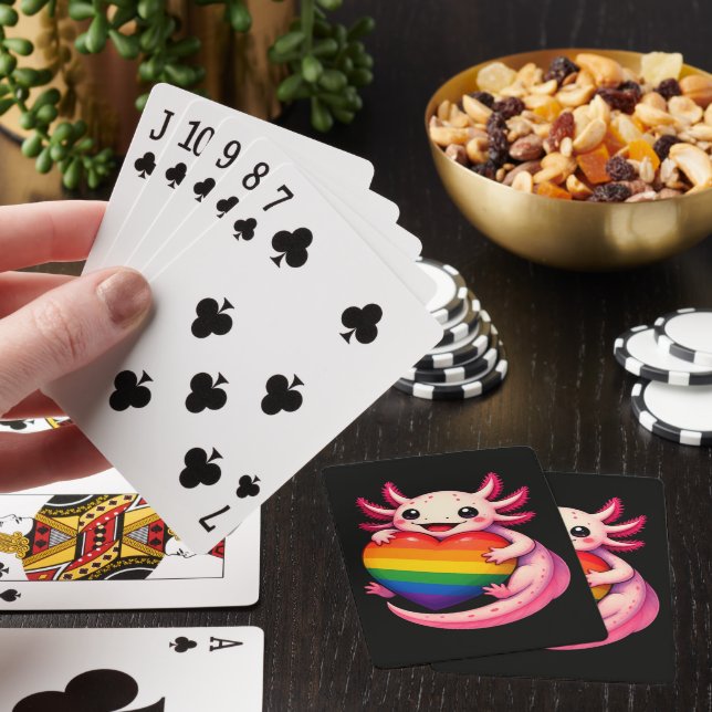 Regnbåge Axolotl Hjärtan Pride Amfibie Casinokort (På plats)