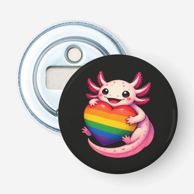 Regnbåge Axolotl Hjärtan Pride Amfibie Flasköppnare (Framsidan)