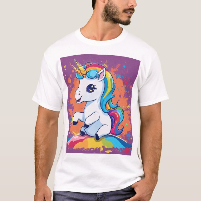 Regnbåge Baby Enhörning Splash Art. T Shirt (Framsida)