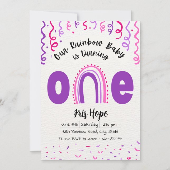 Regnbåge Baby födelsedag Inbjudningar (Framsida)