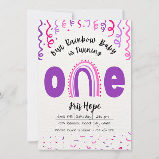 Regnbåge Baby födelsedag Inbjudningar