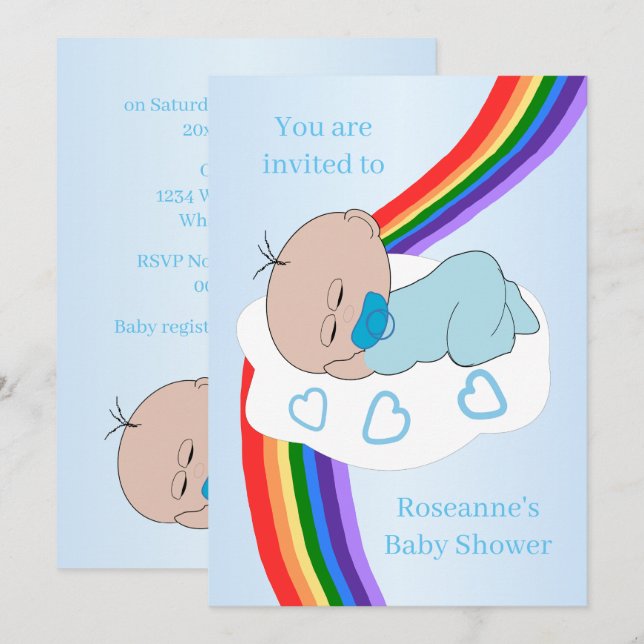 Regnbåge Baby Pojke Baby Shower Inbjudningar (Fram/baksida)
