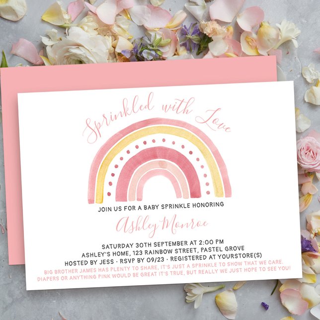 Regnbåge Baby Shower Flickbaby Sprinkle Inbjudan (cute and simple rainbow girls baby sprinkle invitation - message me to create additional templates)