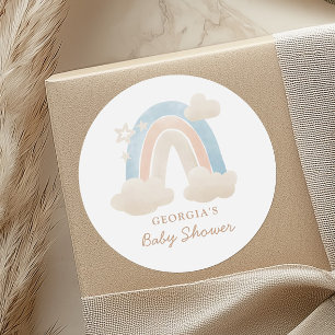 Regnbåge Baby Shower Försegling med mjuka moln Runt Klistermärke