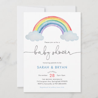 Regnbåge Baby Shower Inbjudan