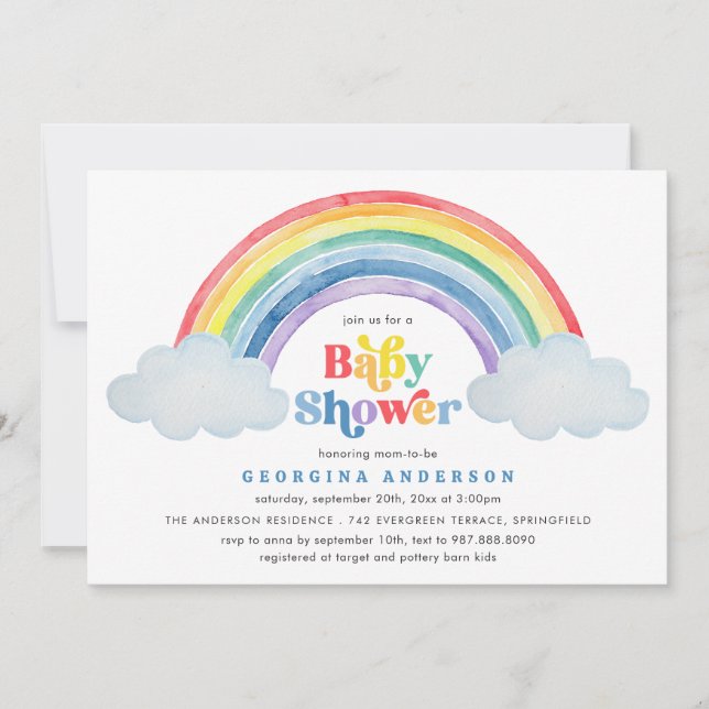 Regnbåge Baby Shower Inbjudan (Framsida)