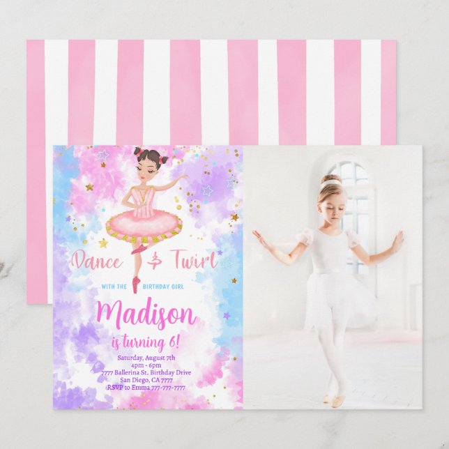 Regnbåge Ballerina Foto Inbjudan  (Fram/baksida)