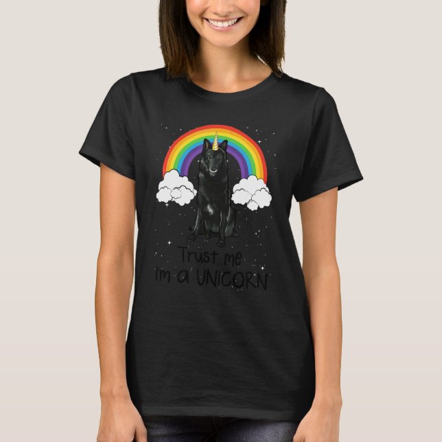 Regnbåge Belgisk Fårhund Lita på mig jag är enhörn T Shirt (Framsida)