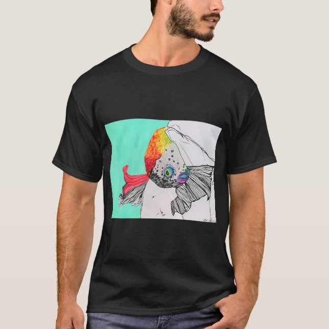 Regnbåge Betta - Liten Blandad Media Illustration T Shirt (Framsida)